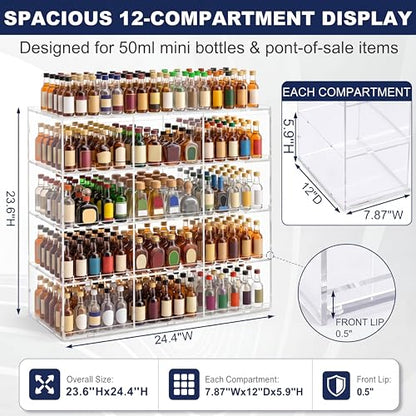 Cinnvoice Mini Liquor 50ml Bottles Retail Display Case with Lock and Adjustable Dividers, 23.6"w x 24.4"h x 12"d Clear Commercial Acrylic Countertop Rack for 50ml Nips, Airplane Shot Bottle & Pos Item - style: Commercial