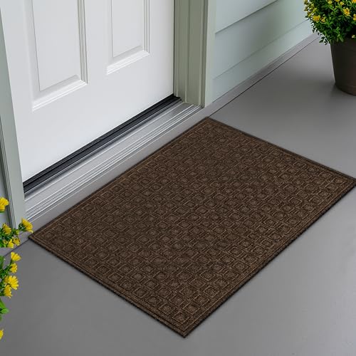 Apache Mills Textures Blocks 2' x 3' Non Slip Weather and Stain Resistant Entrance Door Mat, Walnut - color: Walnut, size: 2' x 3' (Rectangular), style: Blocks