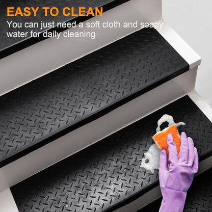 Spurtar Rubber Stair Treads 29.69" x 9.85" 3PCS Outdoor Stair Treads, Black - color: Diamond Black, size: 29.69" x 9.85"-3Pack