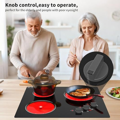 GIHETKUT Electric Cooktop, 220V 5000W Stove Top, 9 Power Levels, Kids Lock & Timer, Hot Surface Indicator, Overheat Protection,knob and touch control 3 Burner Electric cooktop - size: 3 Burner Electric cooktop