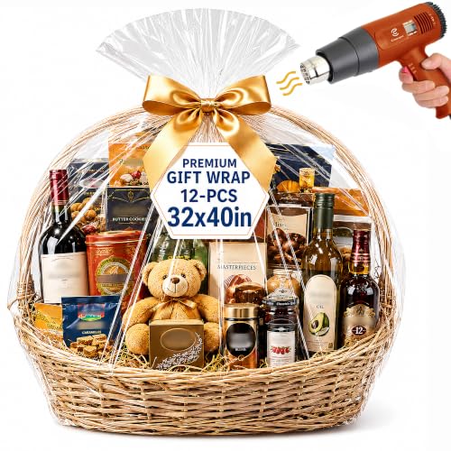 Shrink Wrap Bags for Gift Baskets, 12Pack 32x40 Inch Clear plastic wrapping - color: 32x40 Inch 12Pcs