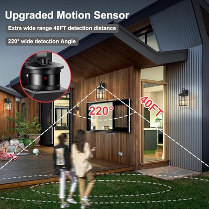 2 Pack Motion Sensor Porch Light Dusk to Dawn Outdoor Wall Light - color: Black 2