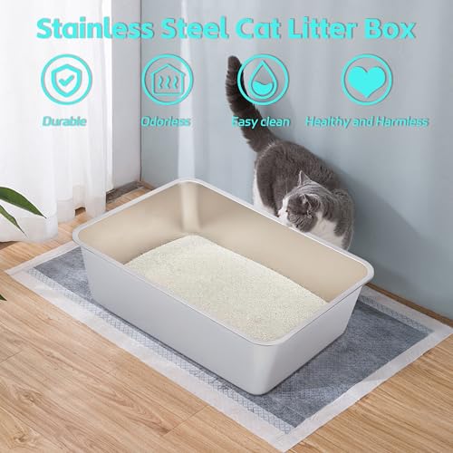 2 Pack Stainless Steel Litter Box-XXL Metal Litter Box for Big Cats 8IN Deep, Cat LitterBox-Pet Toilet Easy to Clean,High Sided Cat Litters Boxes Adult Cats,Non Stick, No Smell - color: 2pcs - 23.6" L x 15.7" W x 8" H