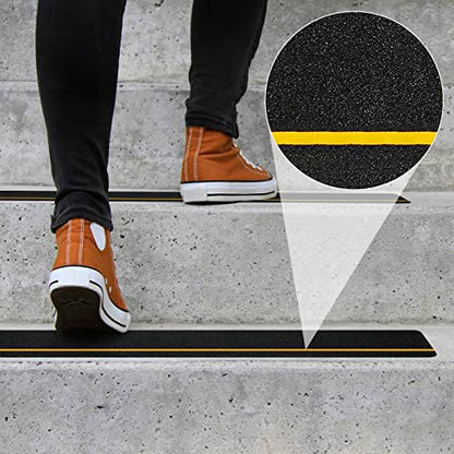 Anti Slip Tape (10-Pack) 4'' x 30'' Waterproof Non Skid Tape, Best Grip Non Slip Strips Treads High Traction Friction Abrasive Adhesive with Yellow Reflective Strips for Stairs Step - color: Black,Yellow