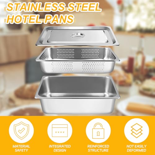 3 Pack Full Size 4 Inch, 6 Inch Hotel Pan with Lid Perforated Steam Table Pan Chafing Pans Steam Table Tray Stainless Steel Restaurant Supplies for Buffets Catering Commercial Kitchen - size: 6 inch