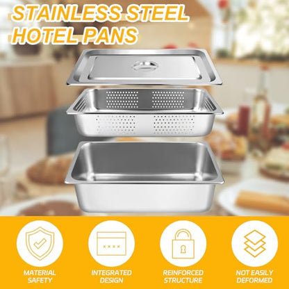 3 Pack Full Size 4 Inch, 6 Inch Hotel Pan with Lid Perforated Steam Table Pan Chafing Pans Steam Table Tray Stainless Steel Restaurant Supplies for Buffets Catering Commercial Kitchen - size: 6 inch