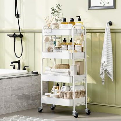 TOOLF 4 Tier Metal Rolling Cart, Utility Storage Cart with Wheels, White - color: White, size: 4-Tier