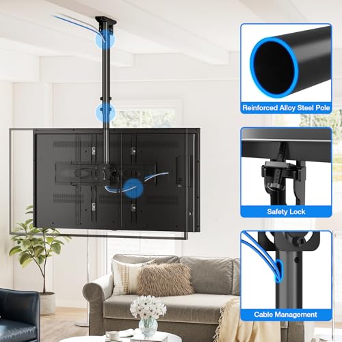 Rfiver Dual Ceiling TV Mount, 360° Swivel Tilt Bracket for 32-65 Inch TVs - style: Dual