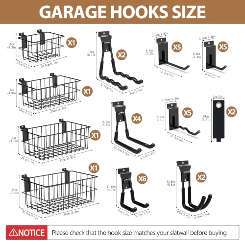 35PCS Slatwall Accessories Set, 4 Ventilated Wire Baskets & 31 Heavy Duty Hooks for Garage Shop Storage - color: Black, size: 35