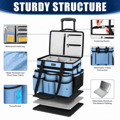 Large Rolling Cleaning Caddy Bag with Telescoping Cart, Blue - color: Blue