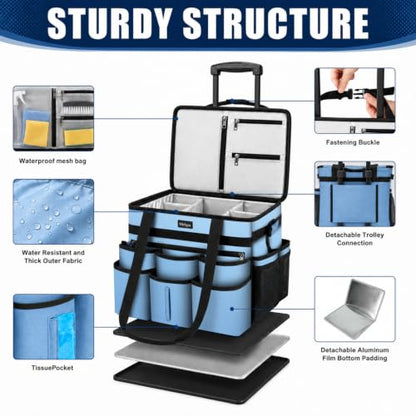 Large Rolling Cleaning Caddy Bag with Telescoping Cart, Blue - color: Blue