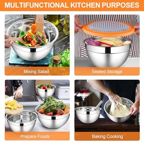 LIANYU Mixing Bowls with Visible Lid Sets of 6, Cooking Bowls for Kitchen - color: Colorful, style: Atlas Base with Visible Lids