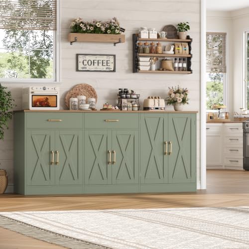 HOSTACK 71" W Kitchen Buffet Cabinet with Storage, Large Coffee Bar Cabinet - color: Sage Green
