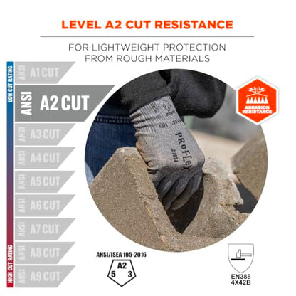 Ergodyne ProFlex 7024 Cut Resistant Work Gloves, ANSI A2, PU Coated Palms for Flexible No Slip Grip, Abrasion Resistant, 13g, Touchscreen Capable, Gray, Extra Large - size: X-Large