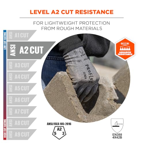 Ergodyne 7024 Cut Resistant Work Gloves, ANSI A2, PU Coated Palms for Flexible No Slip Grip, Abrasion Resistant, Touchscreen - size: XX-Large