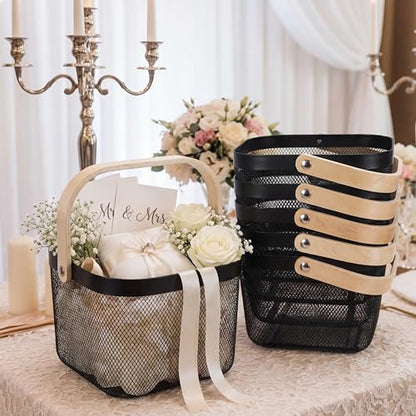 Roshtia 6 Pcs Metal Mesh Basket with Handle, Gothic Garden Basket - color: Black, size: 9.65 x 9.65 x 7.09 Inch