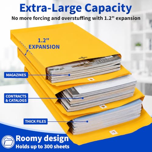 40 Pack 10x13 In Expanding Manila Envelopes with Reusable Clasp and Gummed Seal 180 GSM Heavyweight Large Yellow Envelope Folders 1.2'' Expansion for Home Office Business Mailing Storage Organizing - size: 40pcs-10x13in