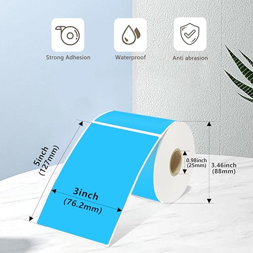 3x5 Inch Thermal Labels,Rectangle Sticker,300PCS Water & Oil Proof Shipping Labels with Strong Adhesive,Compatible with Zebra & Rollo,for Moving Boxes,Small Business & Inventory,Sky Blue - color: Sky Blue