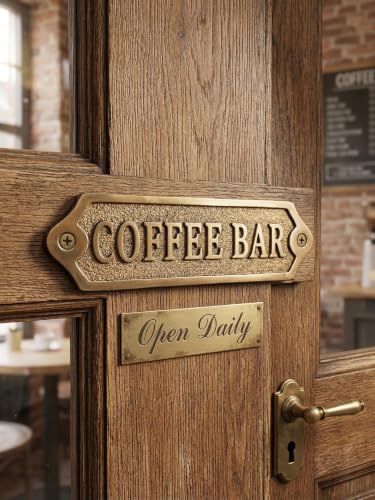 COFFEE BAR Vintage Metal Sign – Antique Brass Coffee Bar Plaque for Kitchens & Cafés Durable Commercial-Grade Professional Signage, Easy Mount Office & Business Door Plaque - color: COFFEE BAR