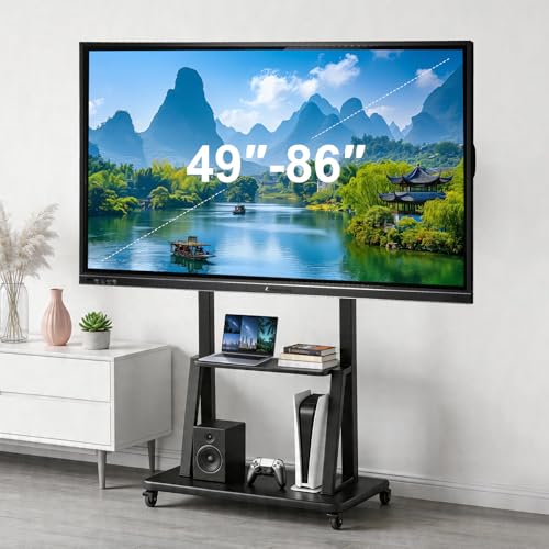 Smart Board Stand with Wheels,Height Adjustable Mobile Rolling Stand for Classroom & Office, Holds up to 300lbs, Whiteboard Portable Cart on Wheels (for 49-100 Inch Smart Board) - size: For 49"-100" Smart Board