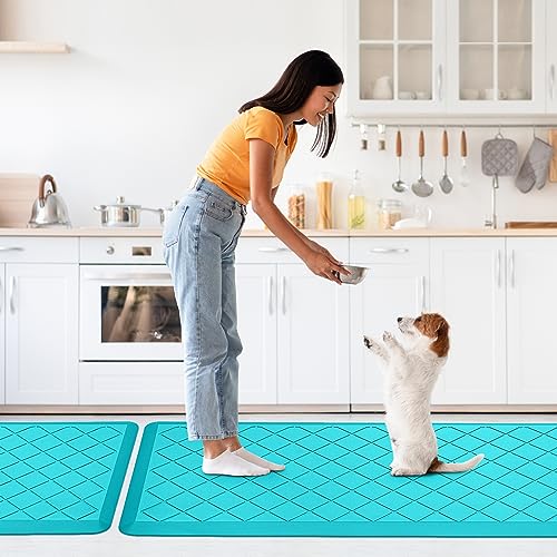 Cushioned Kitchen Mat 2 PCS, Anti Fatigue Kitchen Rugs, Heavy Duty Non-Skid, Ergonomic Comfort Foam Kitchen Floor Mat for Home, Office, Sink, Laundry, Teal - color: Teal