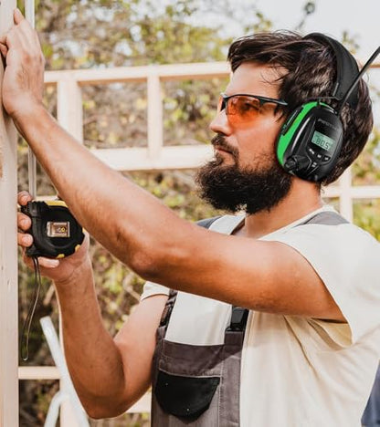 Digital AM/FM Radio Hearing Protection Earmuffs, 25 dB NRR - color: Am Fm Radio + Green