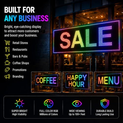 Outdoor Programmable Led Sign Waterproof Scrolling Digital Business Advertising Display Screen Custom Electronic Message Board Brightness App Control(39"X8") - size: P10 39"x8"