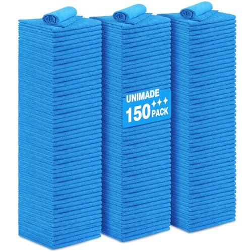 UNIMADE Shop Towels Rags, 150 Pack Reusable Microfiber Cleaning Cloth - color: Blue, size: 150 Pack