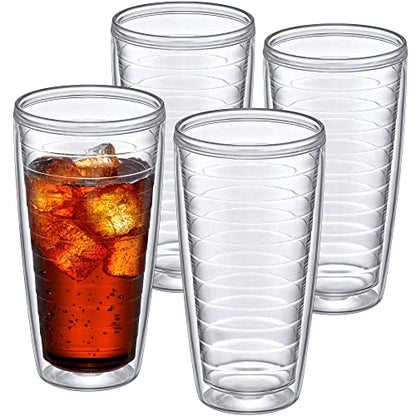 Amazing Abby - Alaska - 24-Ounce Insulated Plastic Tumblers (Set of 4), Double-Wall Plastic Drinking Glasses, All-Clear Reusable Cups, BPA-Free, Shatter-Proof, Dishwasher-Safe - style: All-Clear, 24 oz