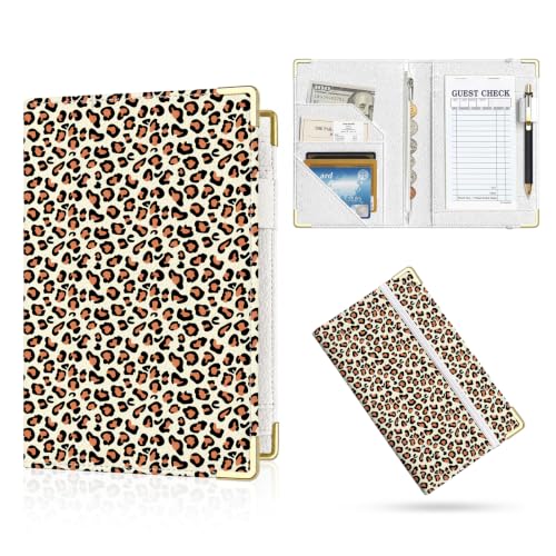 Server Book,7 Pocket Zipper Organizer,Server Books for Waitress - color: Leopard