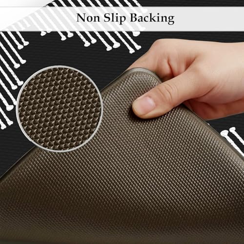 KIMODE Anti Fatigue Kitchen Mats,Black Boho Kitchen Rugs,Standing Desk Mats - color: Black Diamond, size: 17.3" x 47"+17.3" x 29"--0.47 inches