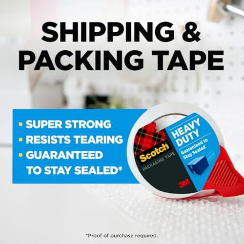 Scotch Heavy Duty Shipping Packing Tape, Clear, Shipping and Packaging Supplies, 1.88 in. x 54.6 yd., 4 Tape Rolls with 4 Dispensers - size: 4 Rolls