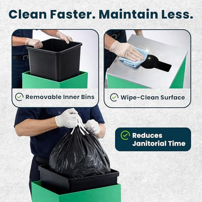 Alpine Commercial Indoor Recycle Bin - 29 Gallon Modern Looking Green Recycle Bin, Office Recycling Bins, Metal Trash and Recycling Container with Stickers & 3 Optional Lids (lid Sold Separately) - color: Green Can
