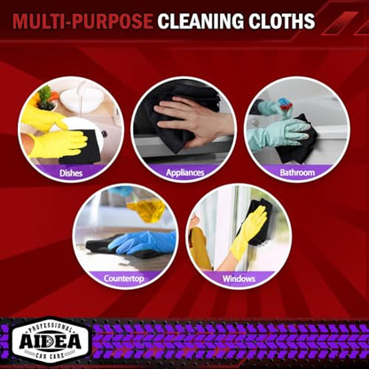 AIDEA Microfiber Cleaning Cloth Black 50PK, Cleaning Rags 12×12" - color: Black, size: 50PK