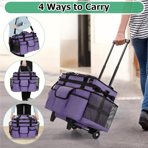 LoDrid Rolling Cleaning Caddy with Lid and Detachable Trolley, Purple - color: Purple