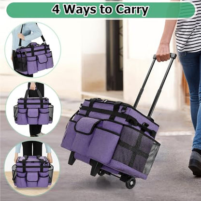 LoDrid Rolling Cleaning Caddy with Lid and Detachable Trolley, Purple - color: Purple
