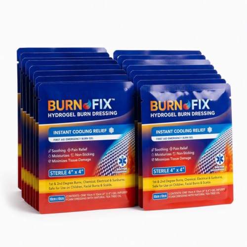 Burn-Fix- 25 Pack-Burn Gel Dressing 4 x 4" Burn Care Cream First Aid Treatment. Immediate Pain Relief Hydrogel Burn Dressing for 1st, 2nd Degree Burns, Razor & Sunburns for Home, Work, Fire, EMS - size: 1.4 Ounce (Pack Of 25)