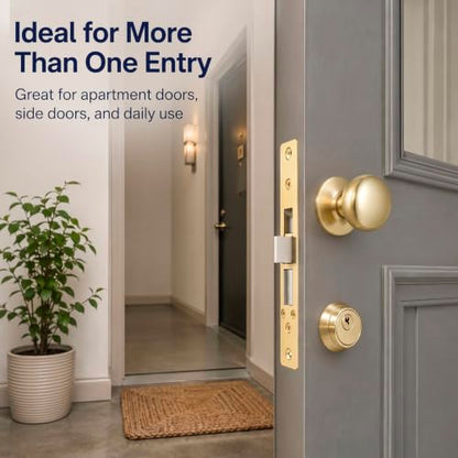 Tandefio 1 Set Double Cylinder Mortise Lock, Right Hand Reverse, Brass - color: Brass, style: Right Hand Reverse