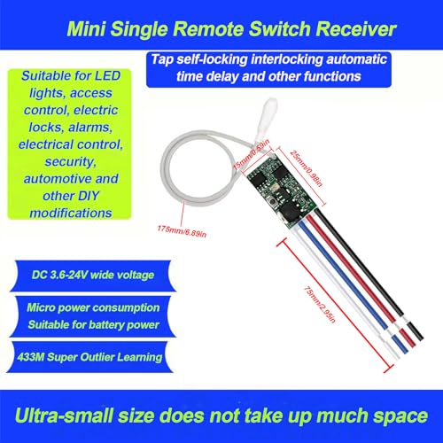 433MHz Universal Wireless RF Remote Control Switch DC 6V 12V 24V 1CH Channel Relay Wireless Secure RF Remote Control Switches Transmitter and Receiver kit, Momentary Toggle Latched Delay Mode(3 Pack) - color: 3transmitters and 3 receiver