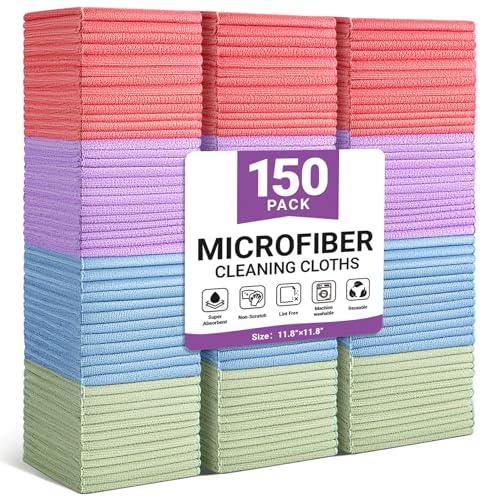 SIFANGKE Microfiber Cleaning Cloth, 150 Pack Assorted Color Cleaning Rags for Housekeeping, Colorful Reusable Microfiber Towels for Car, Kitchen, Bathroom and Household Cleaning Supplies, 11.8"X11.8" - color: Assorted - Multicolor, size: 1 Count (Pack of