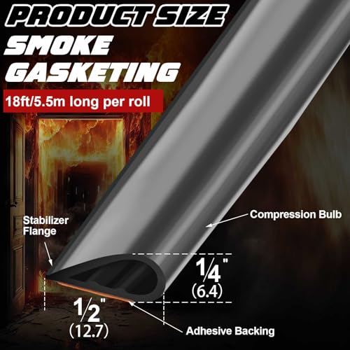 4 Pcs Adhesive Fire/Smoke Door Gasket Seal, 0.5" W X 0.25" H X 18' L, Black - color: Black, size: 0.5" W X 0.25" H X 18' L
