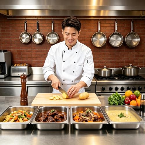 4 Pack Half Size Hotel Pan, 1/2 Size 2.5 Inch Deep Stainless Steel Steam Table Pan, Stackable Steam Pan, Half Pans for Chafing Dishes, Breading Trays for Home, Party, Hotel, Buffet
