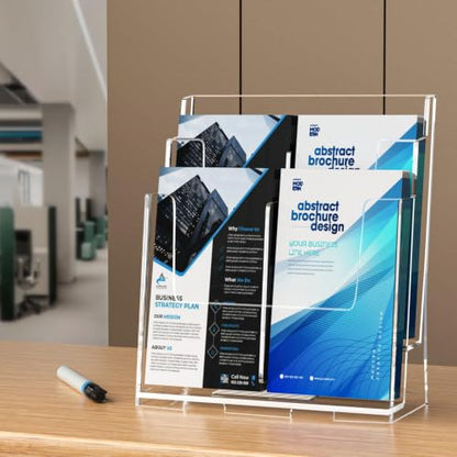 FUCDTEFC Acrylic Brochure Holder 8.5x11 & 4 x9 Inches, Clear 2 Tier Literature Magazine Stand Brochure Display Stand w Removable Divider Universal, Pamphlet Flyer Holder for Wall Mount or Countertop - size: 1 Pack 2-Tier Brochure Holder