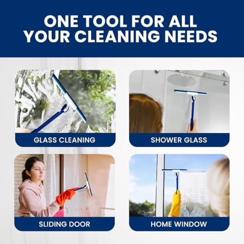 Extendable Shower Squeegee with 180-Degree Rotating Blade for Push/Pull Use – Ergonomic Cleaning Tool for Showers, Glass Doors, and Windows – 16'' to 28'' Handle for Strain-Free Cleaning