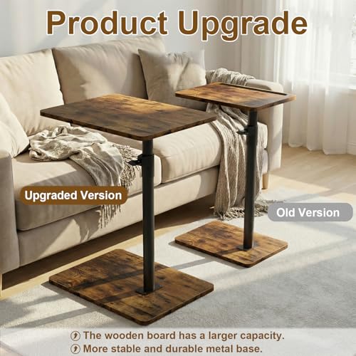 YUHFERA Adjustable C-Shaped Sofa Side Table, Large, Rustic Brown - color: Rich, size: Enlarged