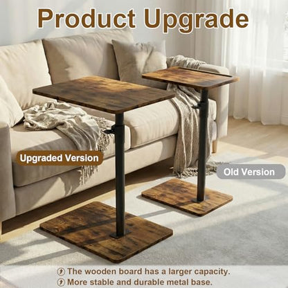 YUHFERA Adjustable C-Shaped Sofa Side Table, Large, Rustic Brown - color: Rich, size: Enlarged