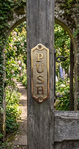 PUSH Metal Door Sign – Antique Brass Vintage Push Plate Durable Commercial-Grade Professional Signage, Easy Mount Office & Business Door Plaque - color: PUSH
