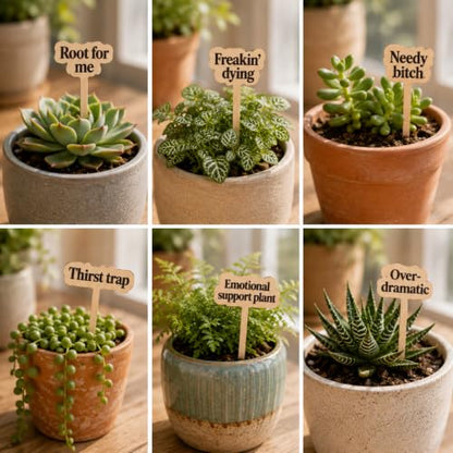 24 Pack Funny Plant Signs Set, Wooden Garden Plants Stakes with Humorous Sayings Gifts for Plant Lovers, Indoor Outdoor Succulents Flower Pots Accessories, Cute Gardening Plants Labels Decor
