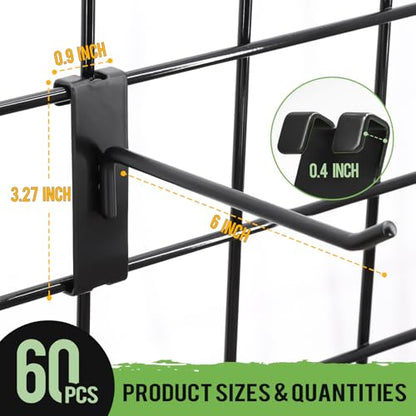 60 Pcs Gridwall Hooks, 6 Inch Grid Wall Hook Display for Gridwall Panels - size: 6 Inch