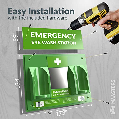 MAASTERS BPA Free Portable Eye Wash Station - Wall-Mounted First Aid Eye Wash Kit w/Mirror & 2X 16oz Empty Bottles - No Eye Wash Solution Included - Emergency Eyewash - Set of 2 (Pack of 3) - size: Set of 2 (Pack of 3)